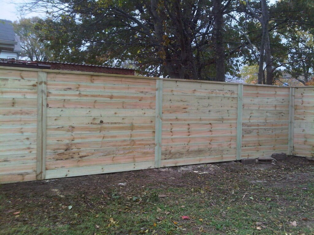 horizontal pine wood privacy fence build in Conyers, GA