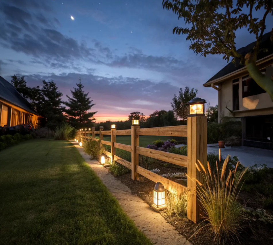 image showing a 3 rail wood ranch fence built in flowery branch