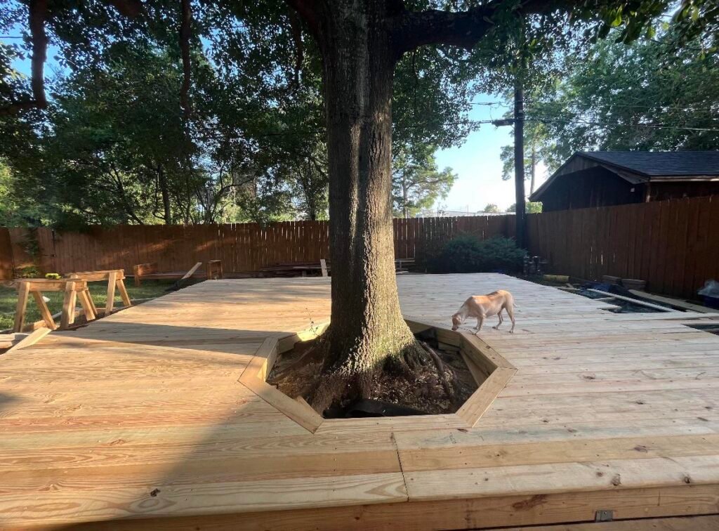 large wood deck around tree in Buford, Georgia